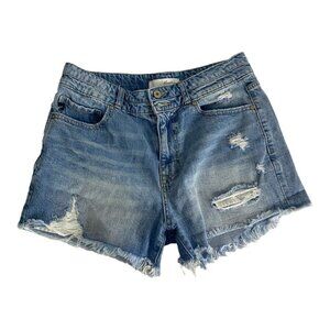 Kancan Womens Shorts Adult Size 9/28 Light Denim Embellished Raw Hem Mom Jeans